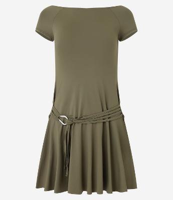 Vestido Curto Ombro a Ombro em Microfibra com Cinto