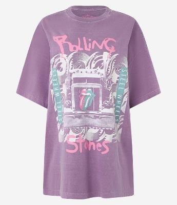 Camiseta Oversized em Algodão Estonado com Estampa Rolling Stones