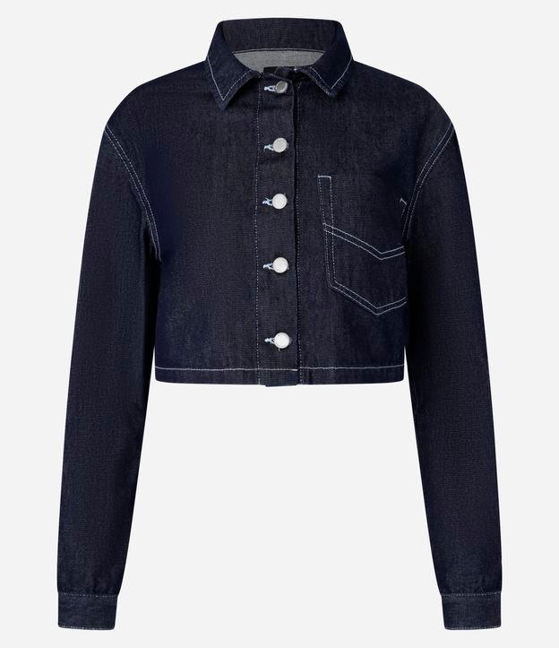Camisa Cropped em Jeans com Pespontos Contrastantes - 1