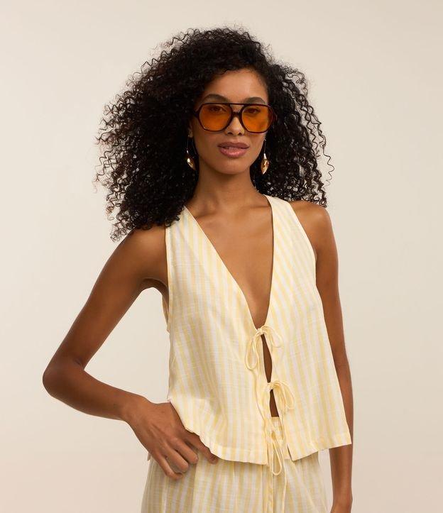 Saída de Praia Colete em Viscose e Algodão com Listras de Fio Tinto - 2