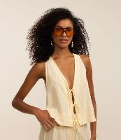 Saída de Praia Colete em Viscose e Algodão com Listras de Fio Tinto - 2