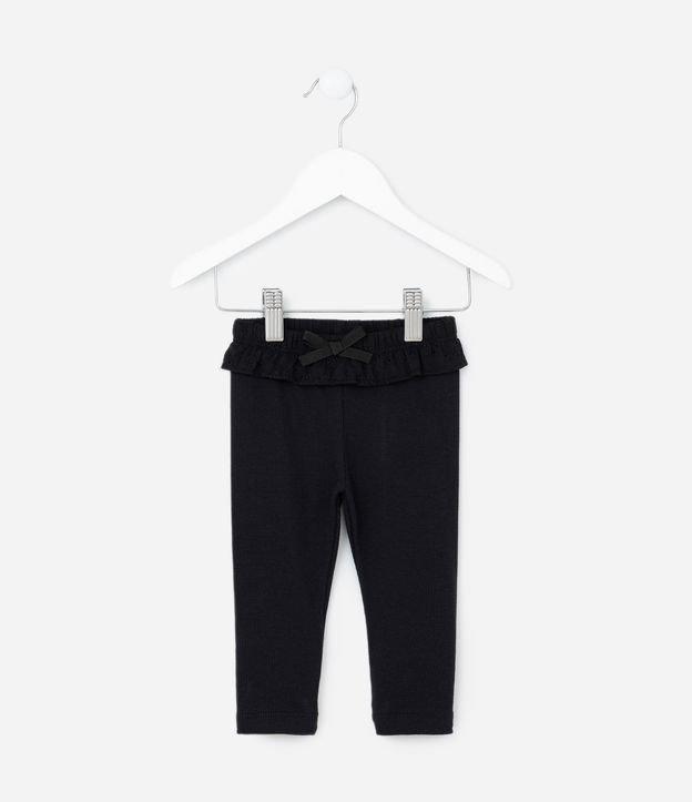 Calça Legging Infantil Canelada com Babado no Cós - Tam 0 a 18 meses - 1