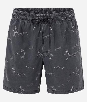 Bermuda com Cós Elástico e Estampa de Coqueiros Efeito Lavado