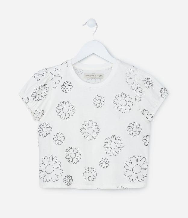 Blusa Infantil com Manga Bufante e Estampa de Flor Puff - Tam 5 a 14 anos - 1