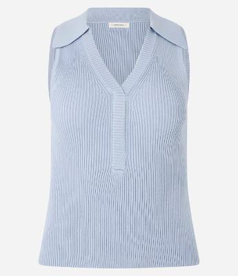 Blusa em Tricô Canelado com Gola Polo