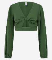 Blusa Cropped em Viscolinho com Abertura Frontal - 1