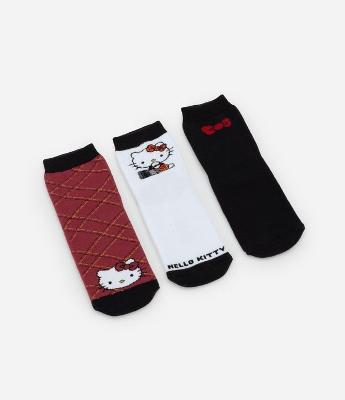 Kit 03 Pares de Meia Infantil Atoalhada com Estampa da Hello Kitty - Tam 19/22 a 31/34