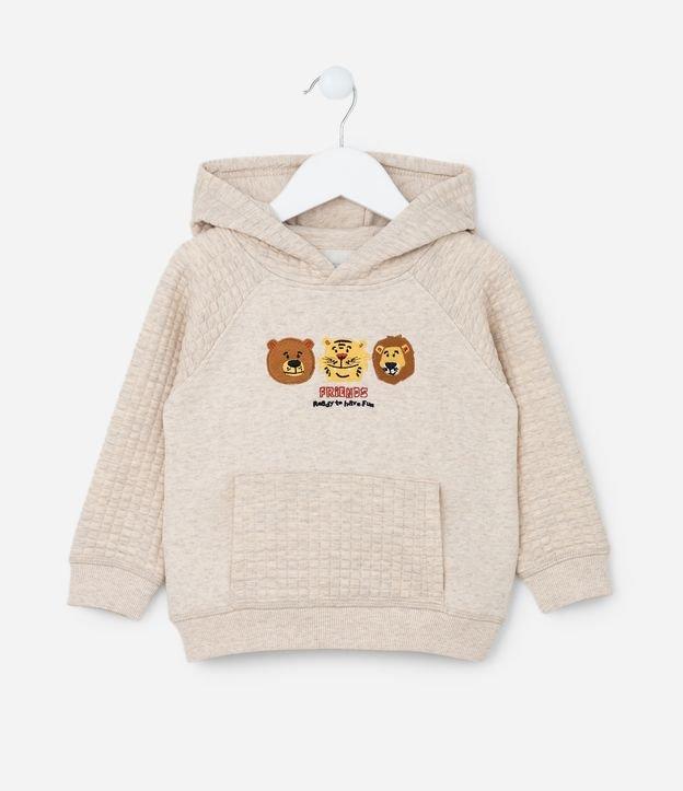 Casaco Infantil em Moletom Quentinho Efeito Matelassê e Bordado de Bichinhos - Tam 1 a 5 anos - 1