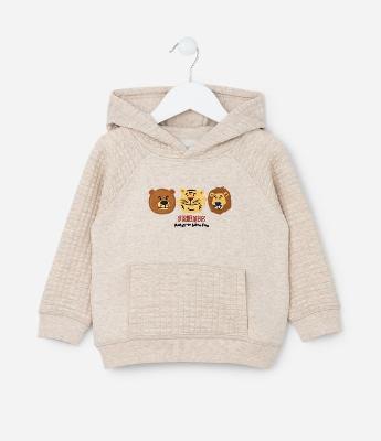 Casaco Infantil em Moletom Quentinho Efeito Matelassê e Bordado de Bichinhos - Tam 1 a 5 anos