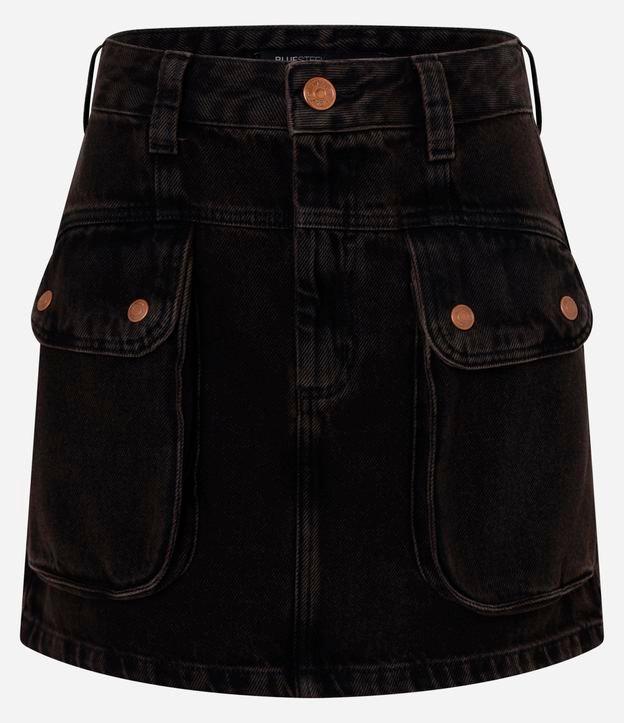 Saia Curta em Jeans com Cintura Média e Bolso Cargo - 1