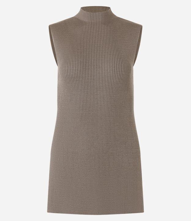 Blusa Alongada em Tricô Canelado com Gola Alta - 1