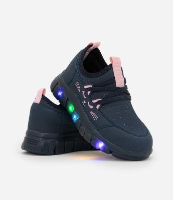 Tênis Calce Fácil Infantil com Sola LED e Estampa Gatinho - Tam 20 ao 27