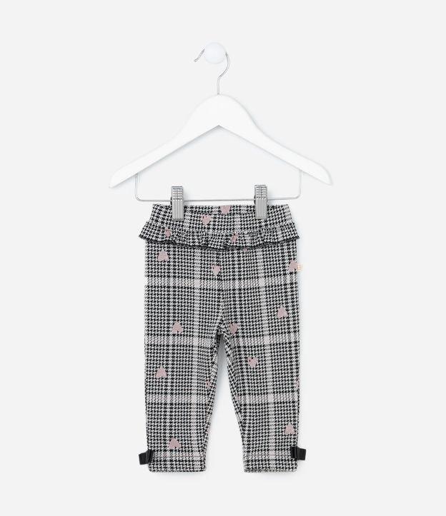 Calça Infantil com Babadinho e Estampa Xadrez - Tam 0 a 18 meses - 1