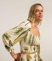 Blusa Cropped Texturizada com Estampa Folhagens - 1