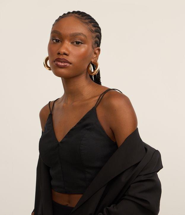Blusa Cropped em Bengaline com Alça Dupla - 2