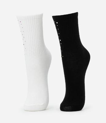 Kit 02 Meias Infantis com Brilhinhos Aplicados - Tam 23 a 34