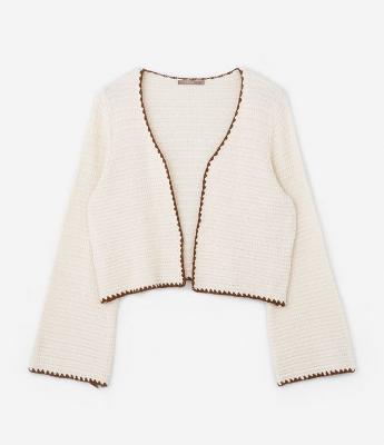 Cardigan em Tricô Acabamento Contrastante Curve & Plus Size