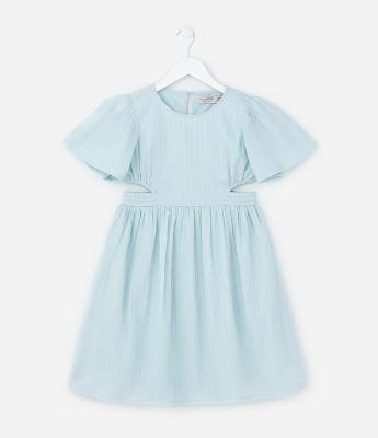 Vestido Infantil em Algodão Texturizado com Aberturas Laterais - Tam 5 a 14 anos