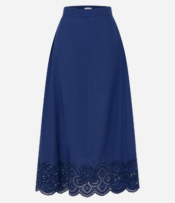 Saia Midi em Tricoline com Detalhe de Richelieu na Barra