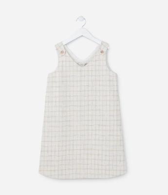 Vestido Infantil em Tweed Xadrez com Botões de Strass - Tam 5 a 14 anos