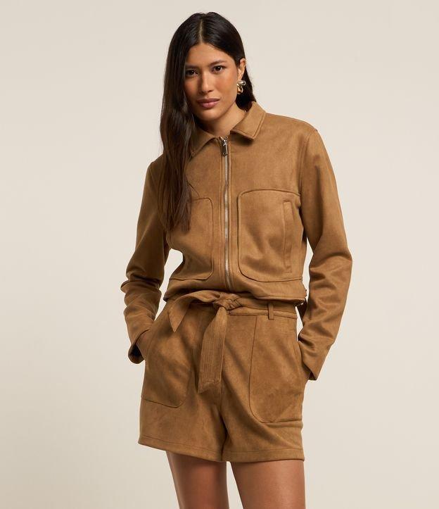 Jaqueta Boxy em Suede com Bolsos Aplicados - 1