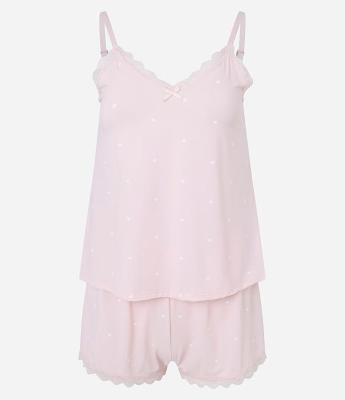 Pijama Short Doll de Alcinha em Microfibra com Estampa de Poá