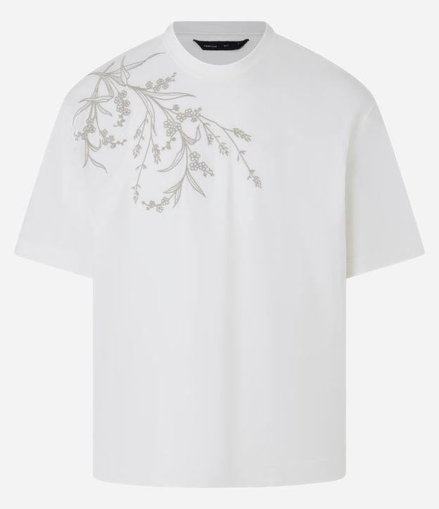 Camiseta Boxy em Algodão com Flor Lateral Bordada - 1