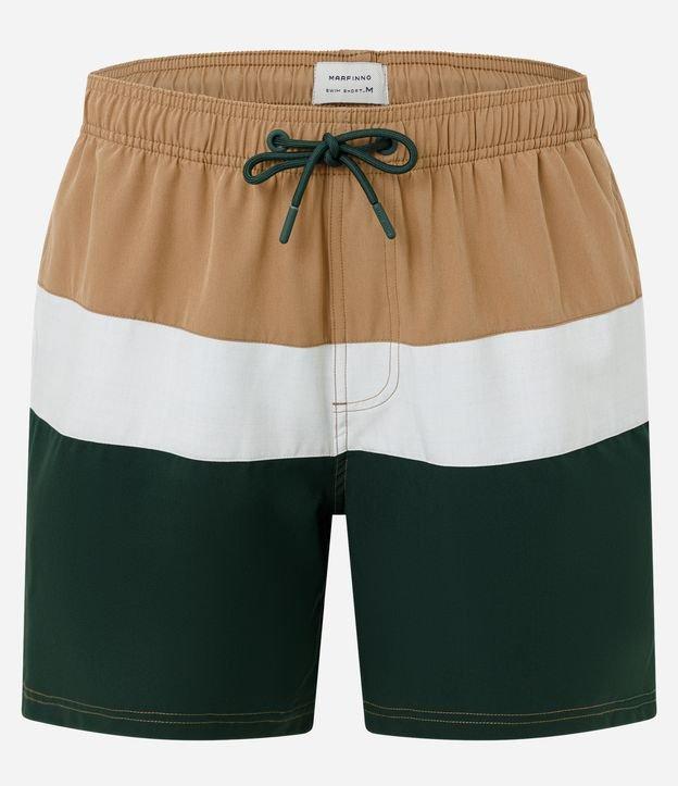 Bermuda em Microfibra com Cós Elástico Bloco de Cores e Textura - 1