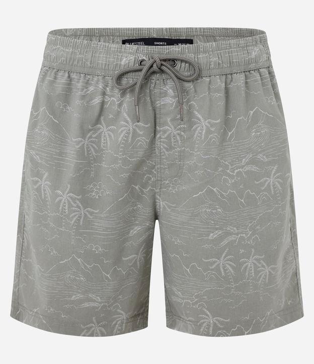Bermuda em Material Tecnológico com Estampado Praiana e Efeito Lavado - 1