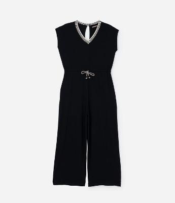 Macacão Longo em Crepe com Gola V de Tricô Curve & Plus Size