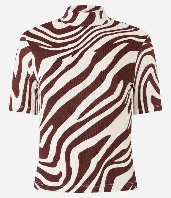 Blusa em Ribana com Gola Alta e Estampa Zebra