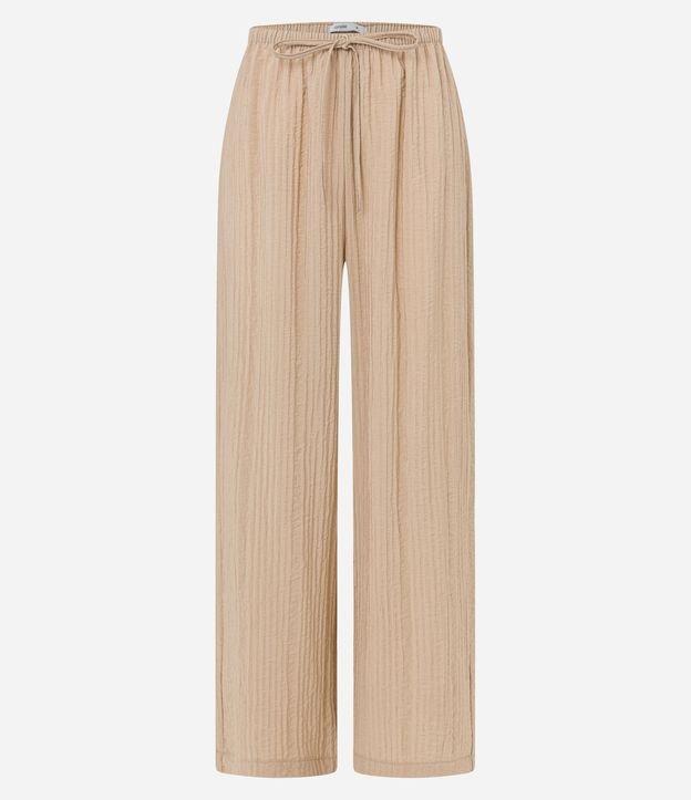 Calça Pantalona Texturizada com Cós Elástico e Amarração - 1