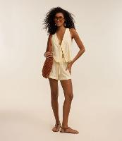 Saída de Praia Short em Viscose e Algodão com Listras de Fio Tinto - 1