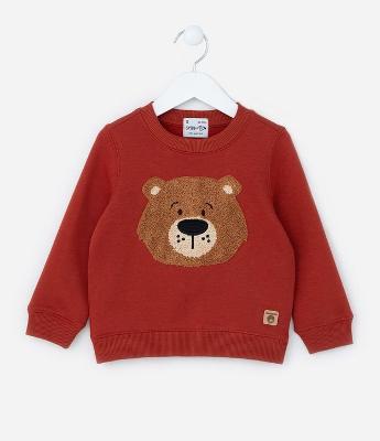 Casaco Infantil em Moletom Quentinho com Bordado de Ursinho - Tam 1 a 5 anos