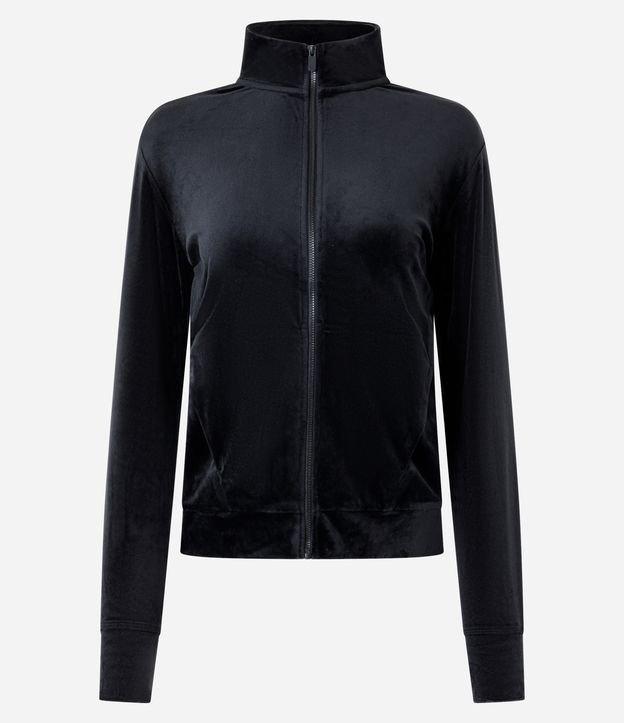 Jaqueta Esportiva em Plush com Gola alta e Zíper - 1