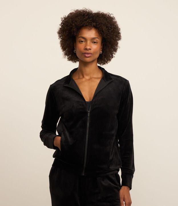 Jaqueta Esportiva em Plush com Gola alta e Zíper - 3