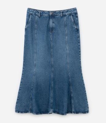 Saia Midi Sereia em Jeans Curve & Plus Size