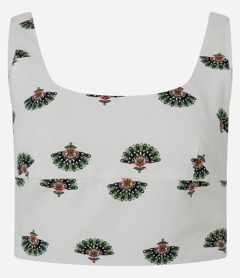 Blusa Cropped em Viscolinho com Estampa Folhagens