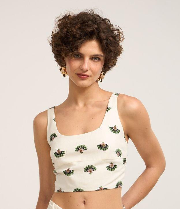Blusa Cropped em Viscolinho com Estampa Folhagens - 2