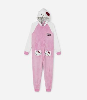 Pijama Jumper Infantil em Fleece com Bordado Hello Kitty - Tam 4 a 14 Anos