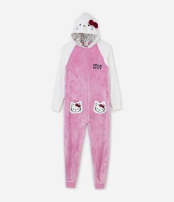 Pijama Jumper Infantil em Fleece com Bordado Hello Kitty - Tam 4 a 14 Anos