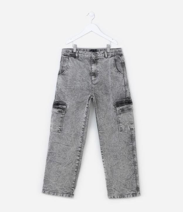 Calça Baggy em Jeans Marmorizado com Bolso Cargo - Tam 7 a 14 anos - 1