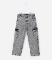 Calça Baggy em Jeans Marmorizado com Bolso Cargo - Tam 7 a 14 anos - 1