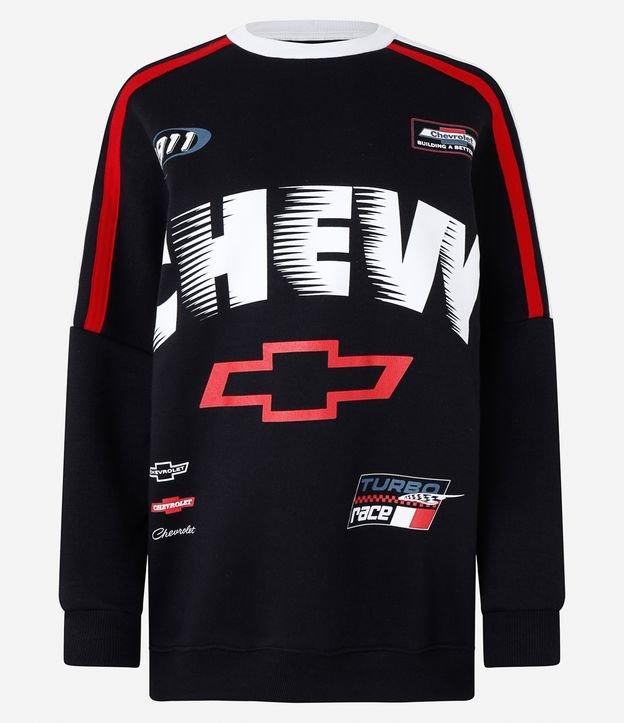 Casaco em Moletom com Viés Contrastante e Estampa Chevrolet - 1