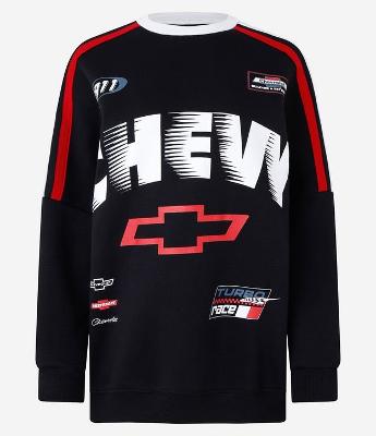 Casaco em Moletom com Viés Contrastante e Estampa Chevrolet