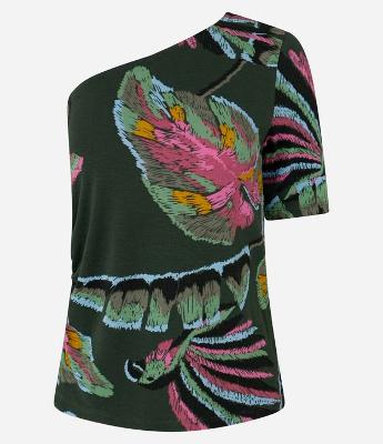 Blusa Ombro Só em Viscose com Estampa Folhagem Selvagem
