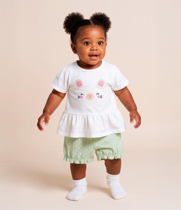Conjunto Infantil com Estampa Poá e Carinha de Bichinho - Tam 0 a 18 meses - 2