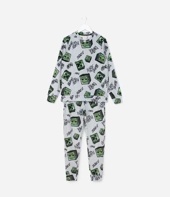 Pijama Longo Infantil com Estampa Minecraft - Tam 5 a 14 Anos