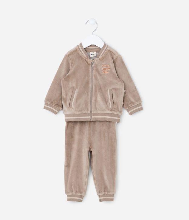 Conjunto Longo Infantil em Plush com Bordado de Ursinho - Tam 0 a 18 meses - 1