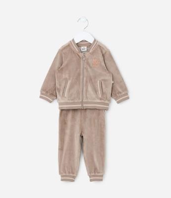 Conjunto Longo Infantil em Plush com Bordado de Ursinho - Tam 0 a 18 meses